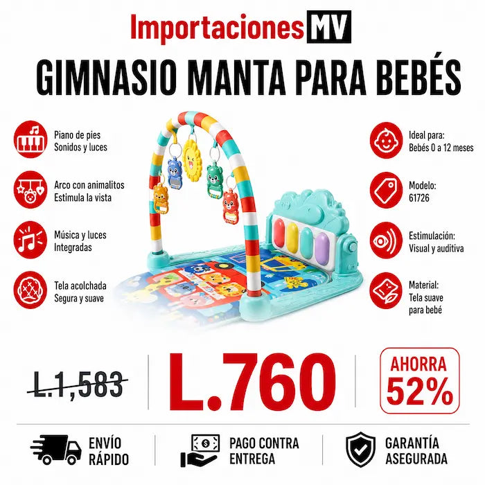 Gimnasio Manta de Actividades para Bebés con Piano | Arco de Juguetes | Música y Luces