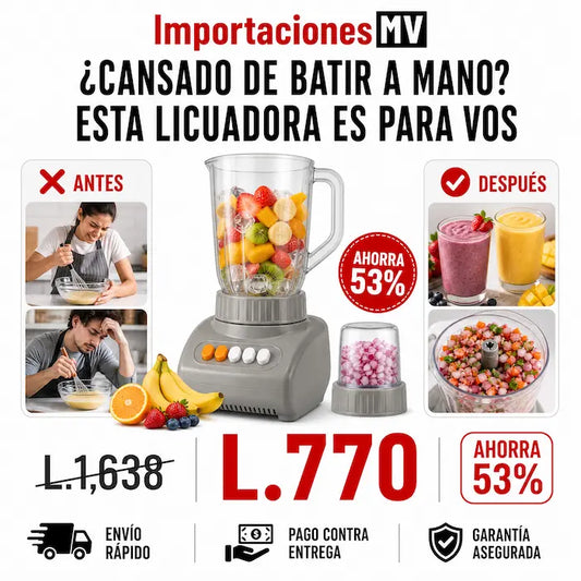 Licuadora 2 en 1 con Vaso Picador | 6 Funciones | Cuchillas Acero Inoxidable | Base Antideslizante