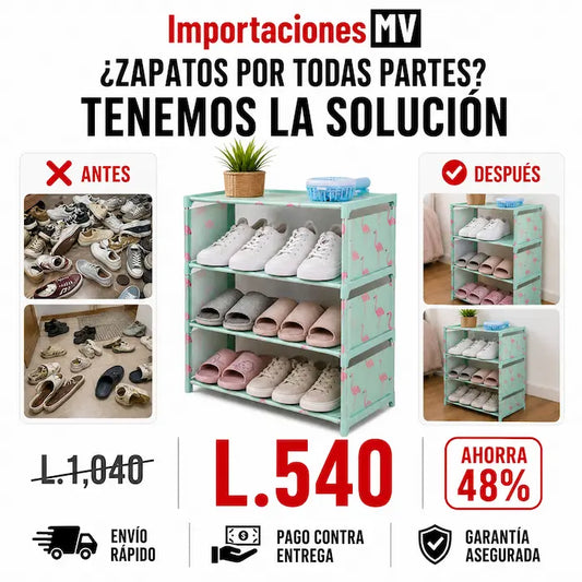 Zapatera Organizadora 4 Niveles con Cubierta de Tela | Armable | Impermeable | Hasta 12 Pares