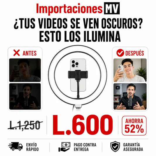 Aro de Luz LED Profesional | 3 Tonos de Luz | Brillo Regulable | Soporte para Celular