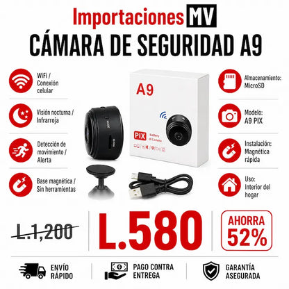 MiniCam A9 — Cámara Espía Mini Full HD | 1080P | Imán | Visión Nocturna | Graba sin WiFi &nbsp;📷