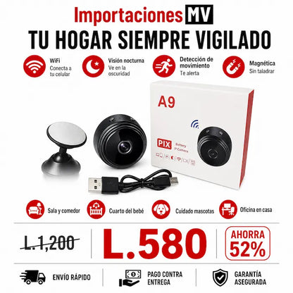MiniCam A9 — Cámara Espía Mini Full HD | 1080P | Imán | Visión Nocturna | Graba sin WiFi &nbsp;📷