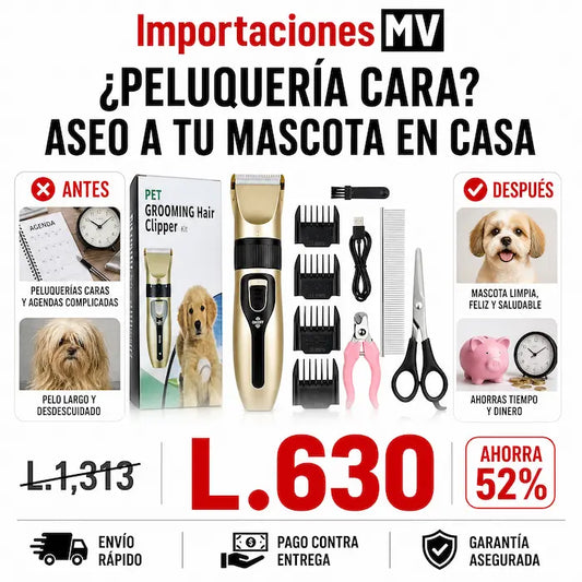 Kit Profesional de Aseo para Mascotas | Motor Silencioso | Recargable USB | Perros y Gatos