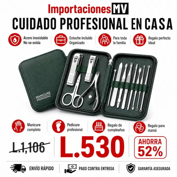 Set Manicure y Pedicure Profesional | Acero Inoxidable | Estuche Incluido | Unisex