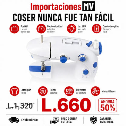 Mini Máquina de Coser Portátil Eléctrica | Doble Hilo | Doble Velocidad | Luz LED | Pedal