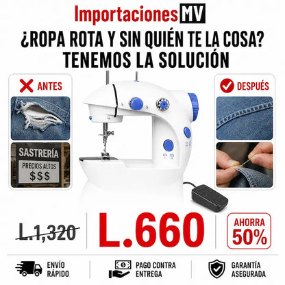 Mini Máquina de Coser Portátil Eléctrica | Doble Hilo | Doble Velocidad | Luz LED | Pedal