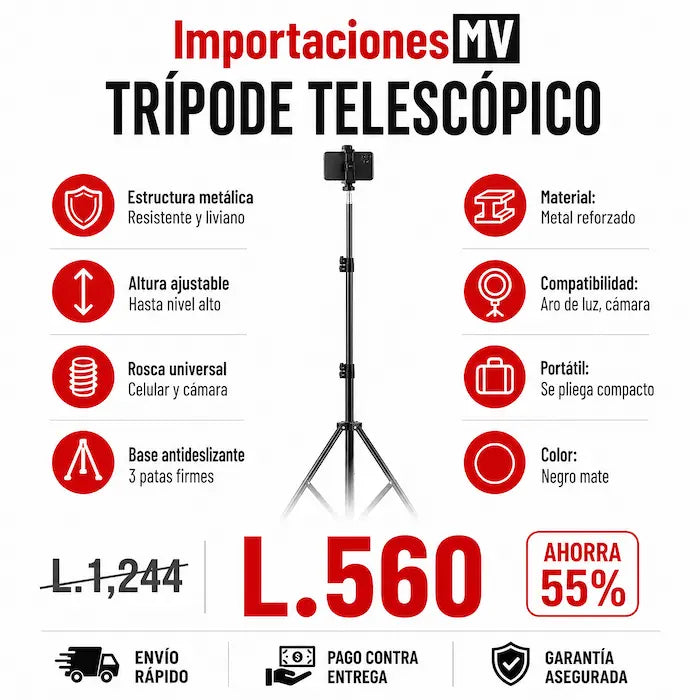 Trípode Telescópico Profesional Extensible | Rosca Universal | Celular y Cámara | Plegable