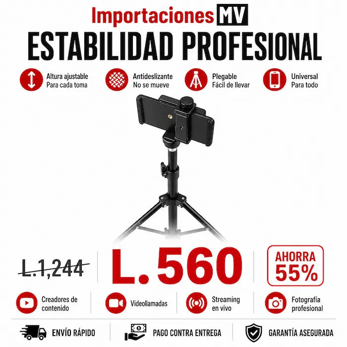 Trípode Telescópico Profesional Extensible | Rosca Universal | Celular y Cámara | Plegable