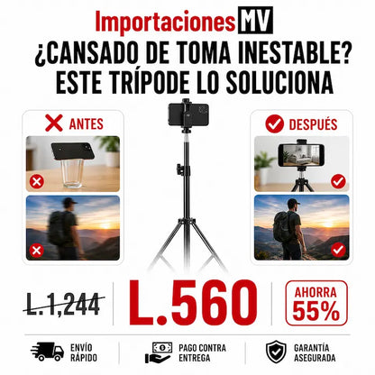 Trípode Telescópico Profesional Extensible | Rosca Universal | Celular y Cámara | Plegable